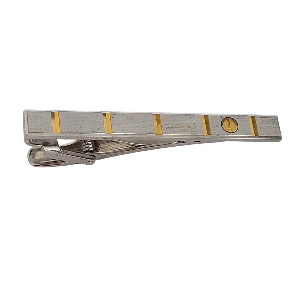 Dunhill Tie Clip Silver Gold Tone Two Tone Screw Motif Vintage Mens Accessory